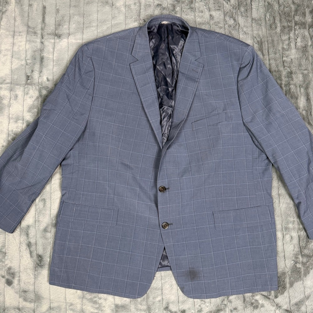 Ralph Lauren Mens Blue Windowpane Wool Blend Blazer Sport Coat Jacket IT 52